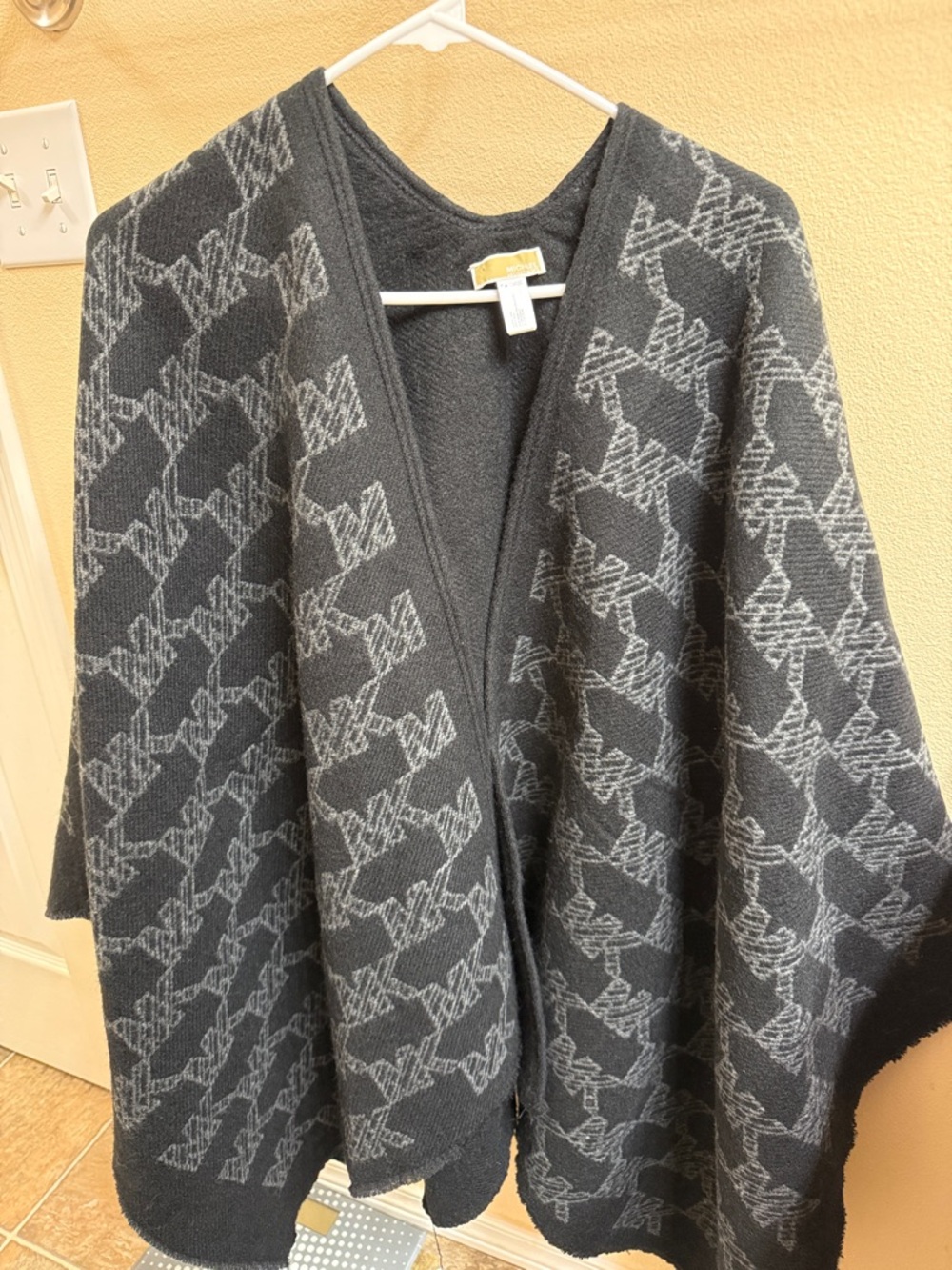 Michael Kors Black/Gray Knit Open Poncho with MK Pattern